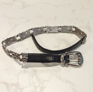 Brighton black leather and silver metal belt